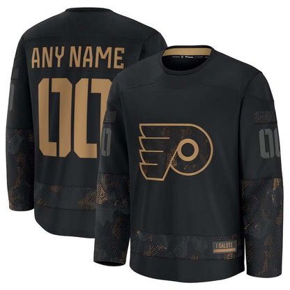 Custom P.Flyers Fanatics 2024 Military Appreciation Personalized Long Sleeve Practice Jersey - Black Stitched American Hockey Jerseys