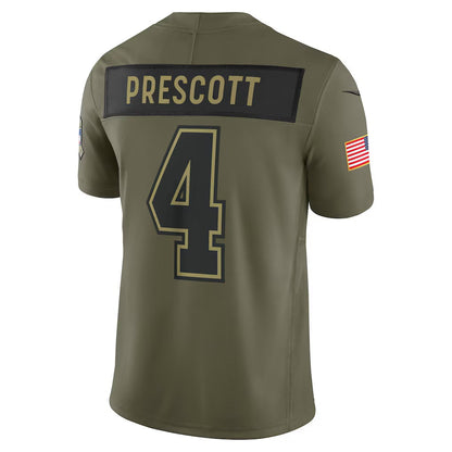 D.Cowboys #4 Dak Prescott Olive 2025 Salute to Service Limited American Football Jersey