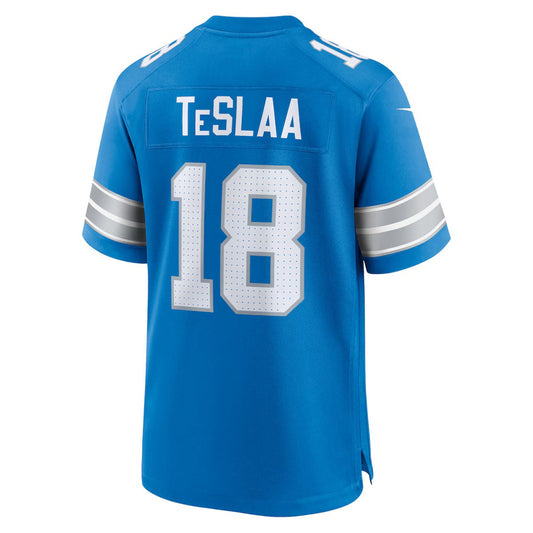 D.Lions #18 Isaac TeSlaa Blue Game Player American Football Jersey