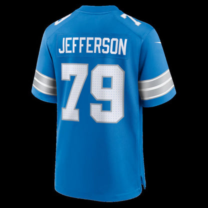 D.Lions #79 Quinton Jefferson Blue Team Game American Football Jersey