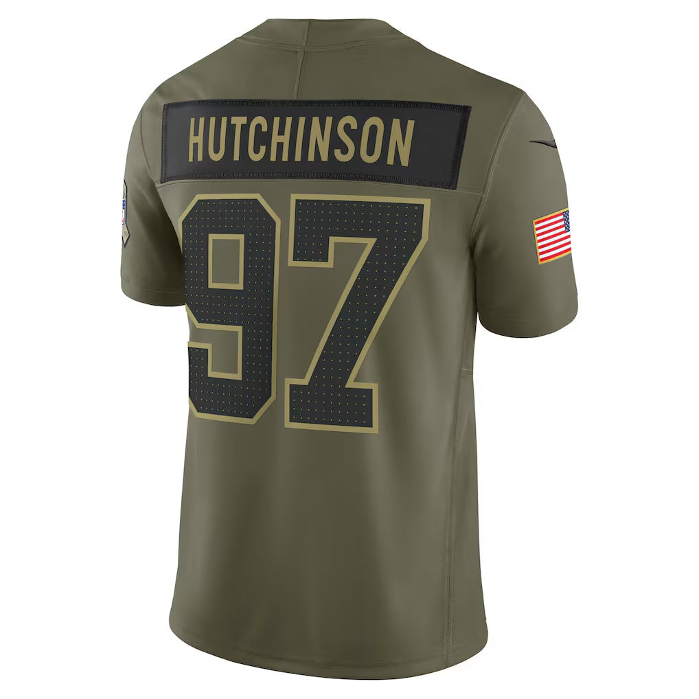 D.Lions #97 Aidan Hutchinson Olive 2025 Salute to Service Limited American Football Jersey