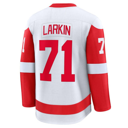 D.Red Wings #71 Dylan Larkin Fanatics Away Premium Jersey - White Stitched American Hockey Jerseys