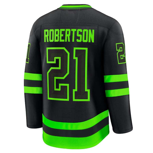 D.Stars #21 Jason Robertson Fanatics Alternate Premium Jersey - Black Stitched American Hockey Jerseys