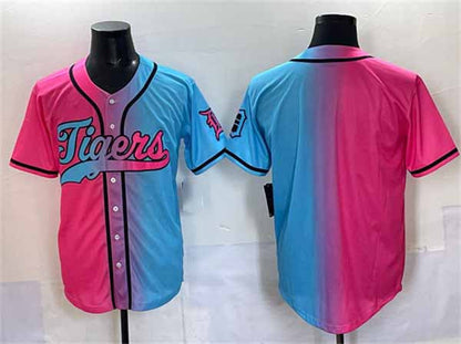 Detroit Tigers Blank Pink Blue Limited Stitched Baseball Jersey