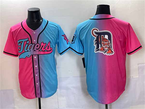 Detroit Tigers Team Big Logo Pink Blue Limited Stitched Baseball Jersey