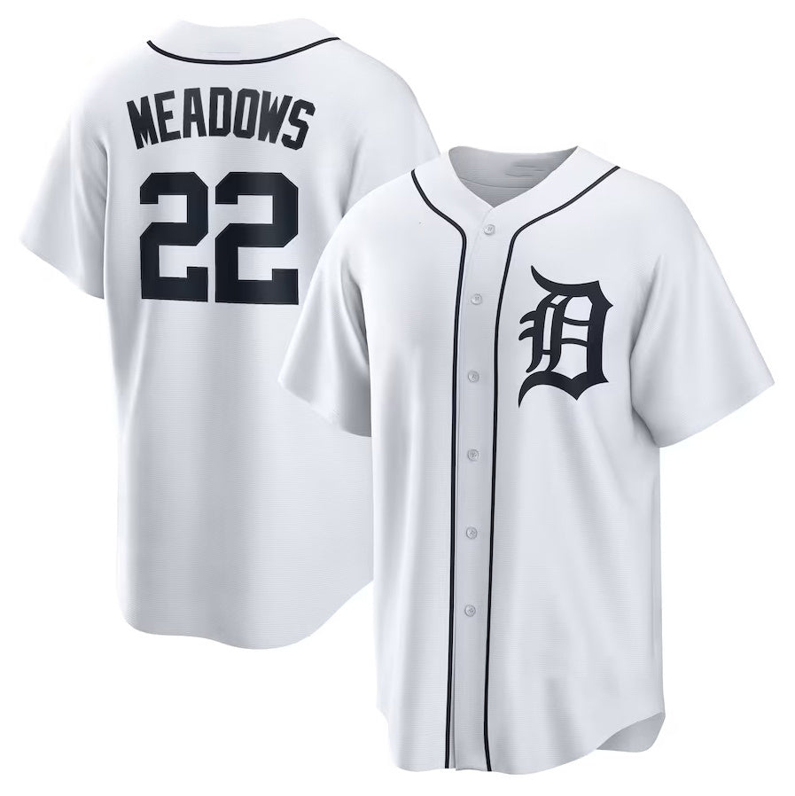 Detroit Tigers #22 Parker Meadows Home Replica Jersey - White Stitched Baseball Jersey
