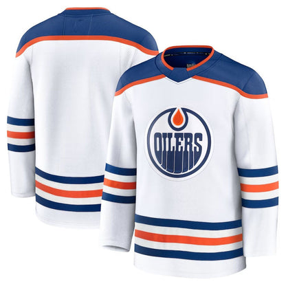 E.Oilers Fanatics Away Premium Jersey - White Stitched American Hockey Jerseys