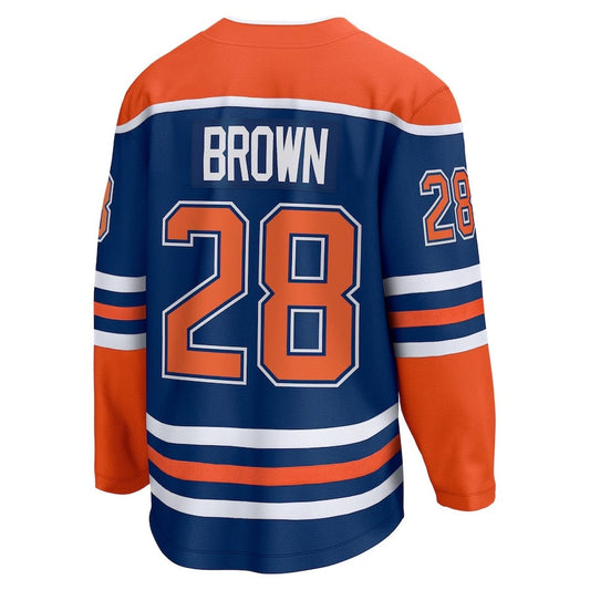 E.Oilers #28 Connor Brown Fanatics Home Breakaway Jersey - Royal Stitched American Hockey Jerseys