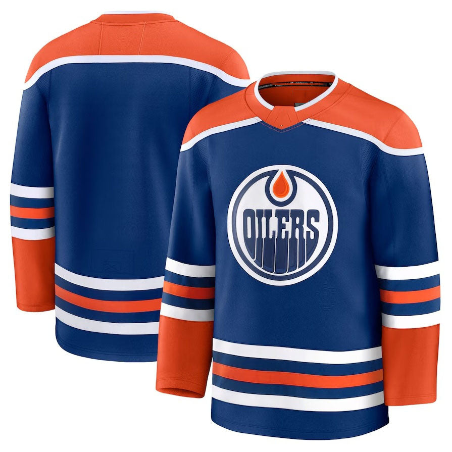 E.Oilers Fanatics Home Premium Jersey - Royal Stitched American Hockey Jerseys