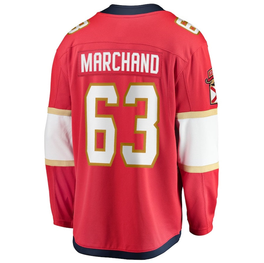 F.Panthers #63 Brad Marchand Fanatics Home Breakaway Jersey - Red Stitched American Hockey Jerseys