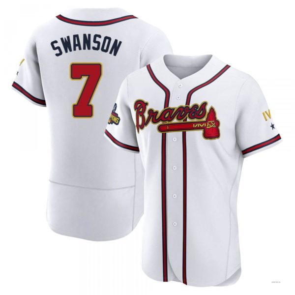 Atlanta Braves #7 Dansby Swanson Gold White 2022 Program Jersey Stitches Baseball Jerseys
