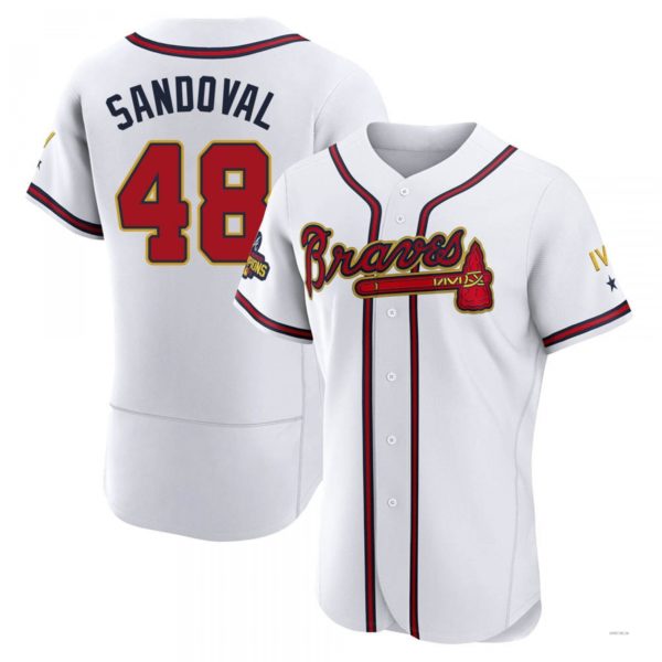 Atlanta Braves #48 Pablo Sandoval Gold White 2022 Program Jersey Stitches Baseball Jerseys
