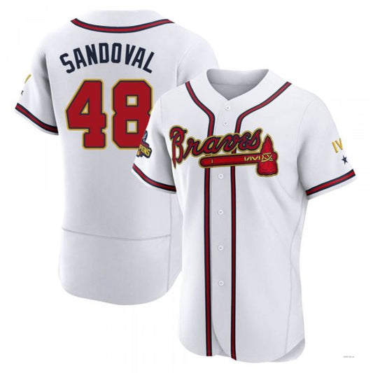 Atlanta Braves #48 Pablo Sandoval Gold White 2022 Program Jersey Stitches Baseball Jerseys