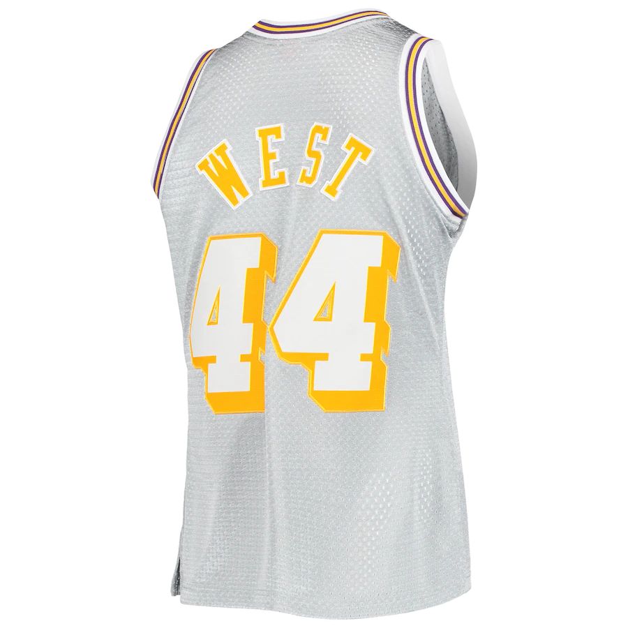 LA.Lakers #44 Jerry West Mitchell & Ness 75th Anniversary 1971-72 Hardwood Classics Swingman Jersey Silver Stitched American Basketball Jersey
