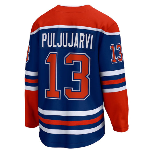 E.Oilers #13 Jesse Puljujarvi Fanatics Branded Home Breakaway Player Jersey Royal Stitched American Hockey Jerseys