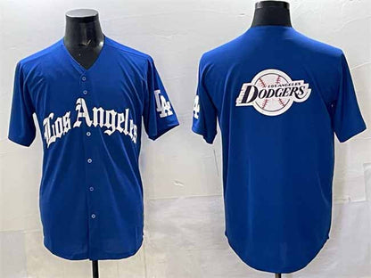 Los Angeles Dodgers Team Big Logo Blue 2025 LA Gothic Style With Fernando Patch Vapor Premier Limited Stitched Baseball Jersey