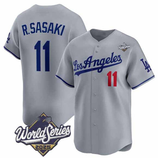 Los Angeles Dodgers #11 Roki Sasaki Gray 2025 World Series Stitched Baseball Jersey