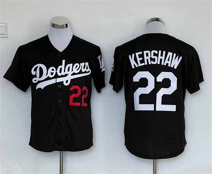 Los Angeles Dodgers #22 Clayton Kershaw Black Cool Base Stitched Baseball Jersey