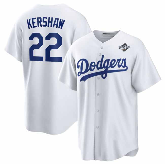 Los Angeles Dodgers #22 Clayton Kershaw White 2025 World Series Home Cool Base Stitched Baseball Jersey