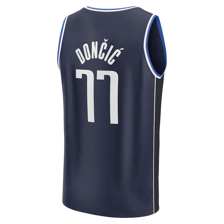 D.Mavericks #77 Luka Doncic Fanatics Branded 2022-23 Fast Break Player Jersey Statement Edition  Navy Stitched American Basketball Jersey