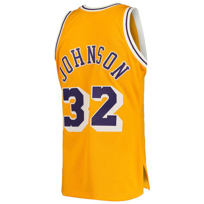 LA.Lakers #32 Magic Johnson Mitchell & Ness 1984-85 Hardwood Classics Authentic Jersey  Gold Stitched American Basketball Jersey