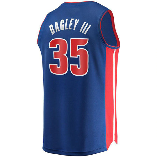 D.Pistons #35 Marvin Bagley III Fanatics Branded 2021-22 Fast Break Replica Jersey Icon Edition Blue Stitched American Basketball Jersey