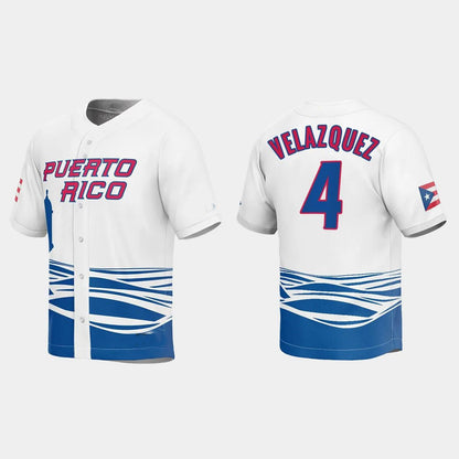 #4 NELSON VELAZQUEZ PUERTO RICO BASEBALL 2023 WORLD BASEBALL CLASSIC JERSEY ¨C WHITE Stitches Baseball Jerseys