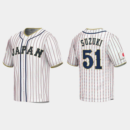 #51 SEIYA SUZUKI JAPAN BASEBALL 2023 WORLD BASEBALL CLASSIC JERSEY ¨C WHITE Stitches Baseball Jerseys