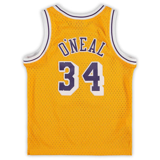 LA.Lakers #34 Shaquille O'Neal Mitchell & Ness Preschool 1996-1997 Hardwood Classics Throwback Team Jersey Gold Stitched American Basketball Jersey