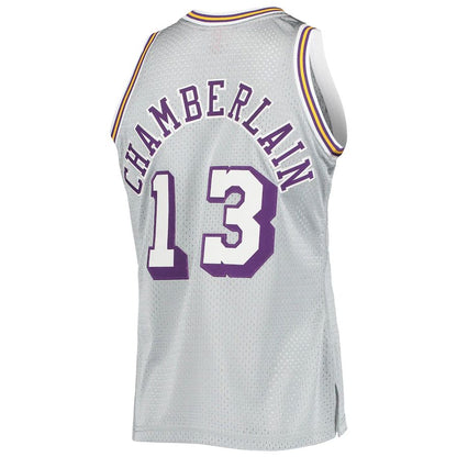 LA.Lakers #13 Wilt Chamberlain Mitchell & Ness 75th Anniversary 1971-72 Hardwood Classics Swingman Jersey Silver Stitched American Basketball Jersey